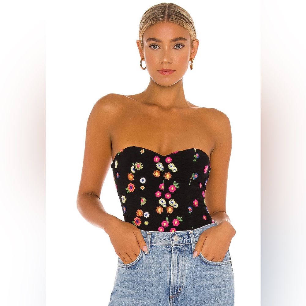 Lovers + Friends Floral Black Bodysuit Size XL NWOT